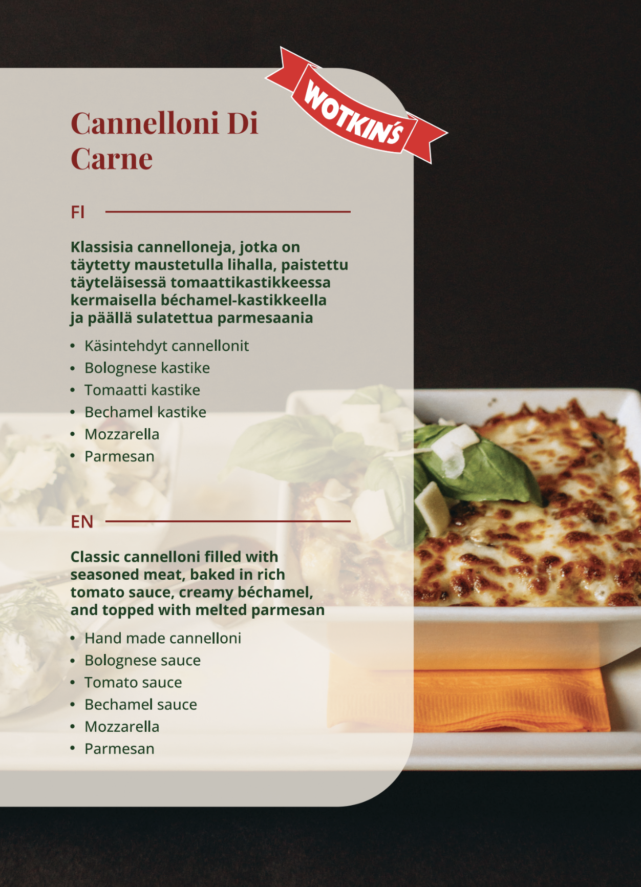 Cannelloni di carne – baked meat cannelloni at La Lasagna Helsinki