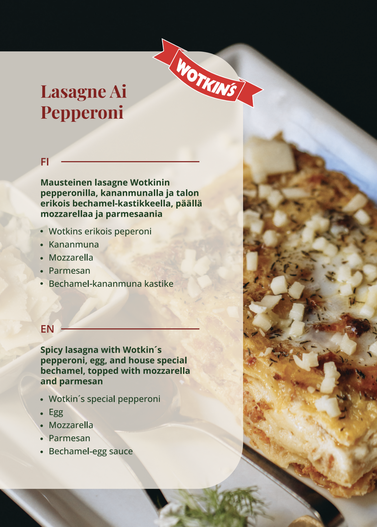 Lasagna ai peperoni – baked pepperoni lasagna at La Lasagna Helsinki
