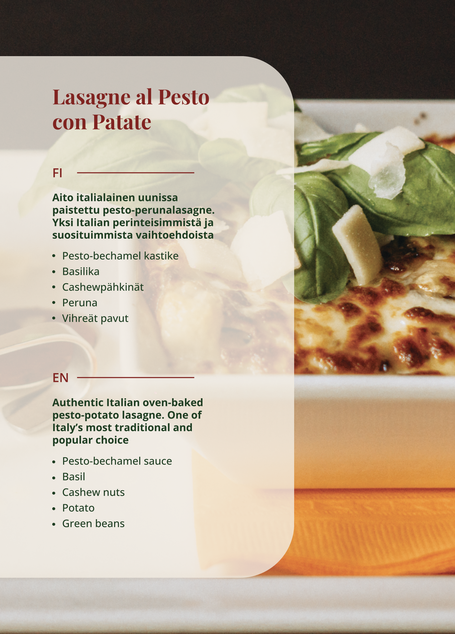 Lasagna al pesto con patate – pesto and potato lasagna at La Lasagna Helsinki