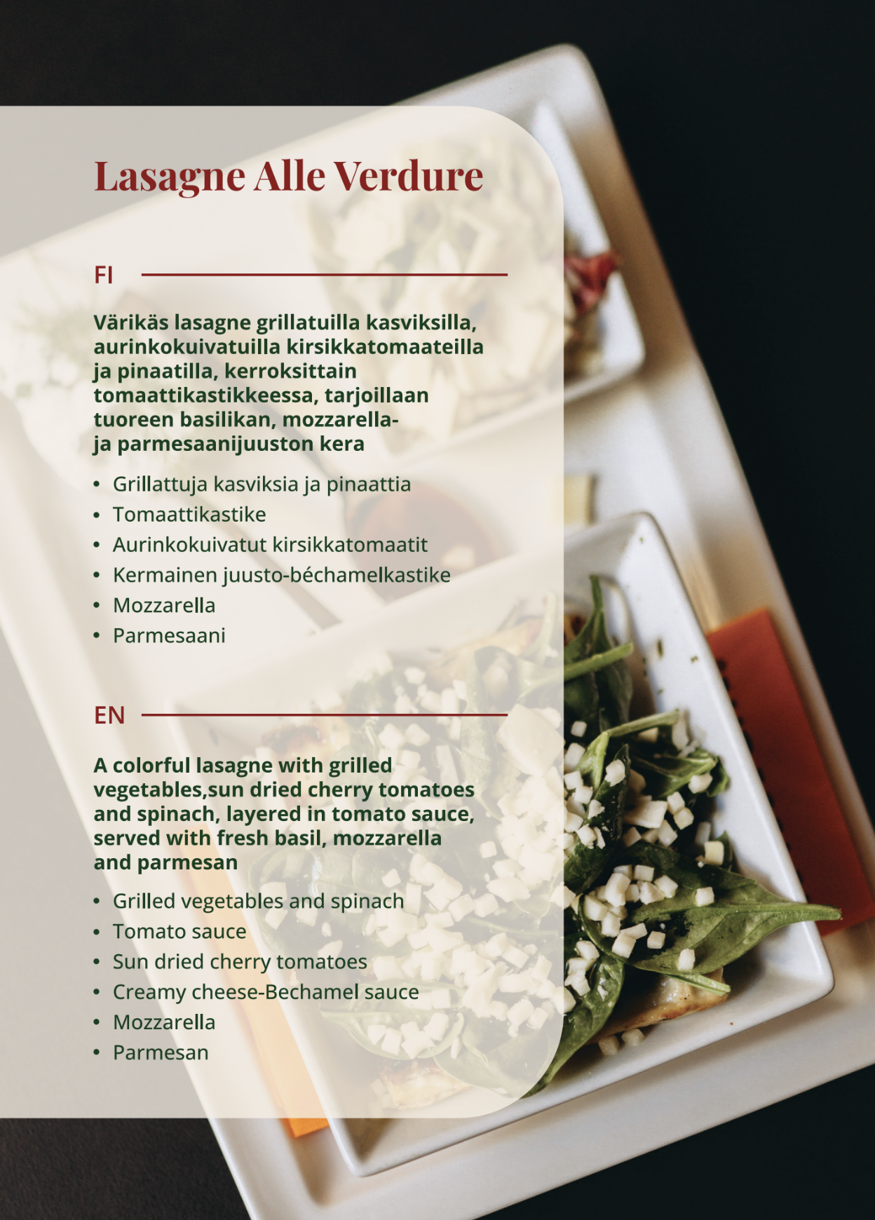 Lasagna alle verdure – baked vegetable lasagna at La Lasagna Helsinki