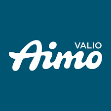 A logo with the word 'Aimo' in white script and 'Valio' in smaller letters above it, on a dark teal background.